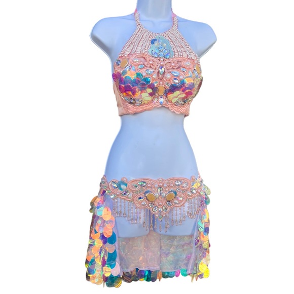 Peach Sequin Mermaid Bra and Skirt - Picture 5 of 7